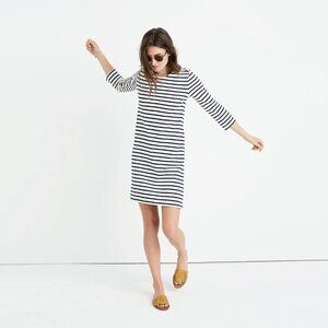 EUC Madewell Striped Cotton Knit Dress Cream Navy Size XXS